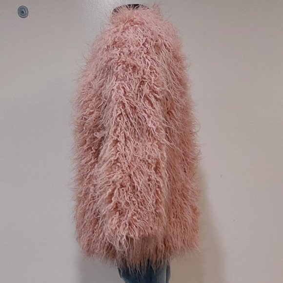 💋BOHO CHIC💋VTG 70s Style Blush Pink Faux Mongolian Curly Lamb Fur Jacket - Picture 5 of 13